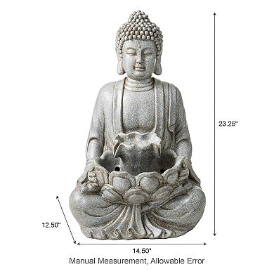 Glitzhome 23.25"H Buddha Statue Polyresin Fountain, Zen Style Buddha Decoration for Outdoor