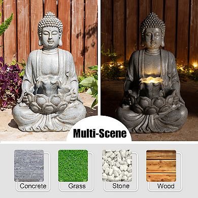 Glitzhome 23.25"H Buddha Statue Polyresin Fountain, Zen Style Buddha Decoration for Outdoor