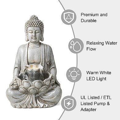Glitzhome 23.25"H Buddha Statue Polyresin Fountain, Zen Style Buddha Decoration for Outdoor