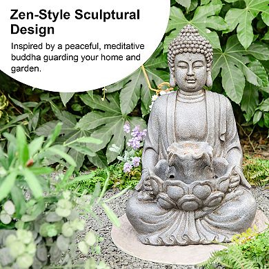 Glitzhome 23.25"H Buddha Statue Polyresin Fountain, Zen Style Buddha Decoration for Outdoor