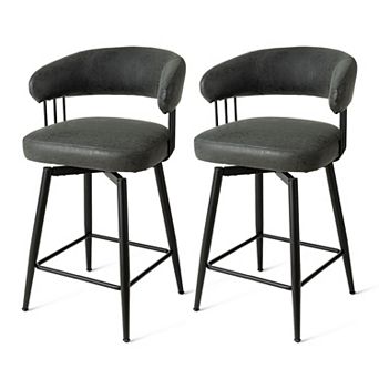 Glitzhome Swivel Bar Stools Set of 2, 35.5"H Counter Height Bar Chairs with Tapered Black Metal Legs