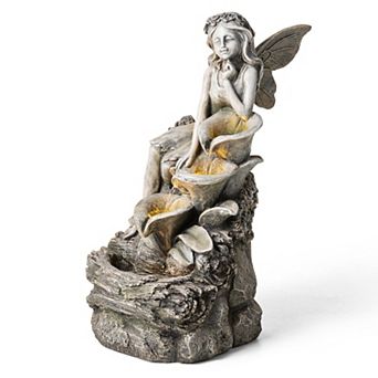 Glitzhome 4 tier d Outdoor Fountain, 22.75"H Concrete Fairy Polyresin Floor Fountain