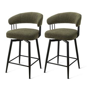 Glitzhome Swivel Bar Stools Set of 2, 35.5"H Counter Height Bar Chairs with Tapered Black Metal Legs