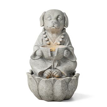 Glitzhome 2 tier d Zen-Style Outdoor Fountain, 21.75"H Concrete Dog Polyresin Floor Fountain