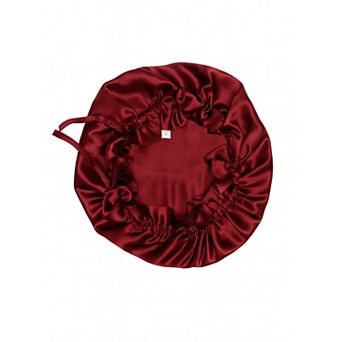 100% Mulberry Silk Adjustable Double Layered Caps Bonnets - Burgundy