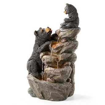 Glitzhome 4 tier d Polyresin Outdoor Fountain, Mom and Baby Bear Garden Fountains Outdoor, 30.5"H