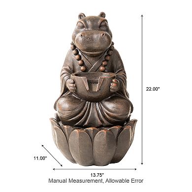 Glitzhome 2-Tiered Zen-Style Outdoor Fountain, 21.75"H Bronze Hippo Polyresin Waterfall Fountain