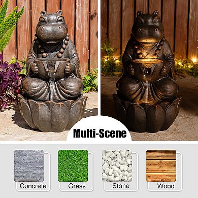 Glitzhome 2-Tiered Zen-Style Outdoor Fountain, 21.75"H Bronze Hippo Polyresin Waterfall Fountain
