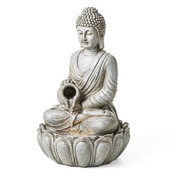 Glitzhome 20.5"H Buddha Statue Polyresin Outdoor Fountain, Zen Style Buddha Decor for Garden, Patio
