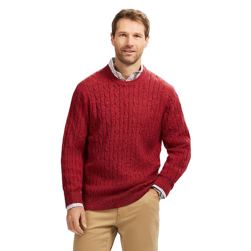 Men's IZOD Cable Knit Crew Neck Sweater, Size: Large, Zinfandel