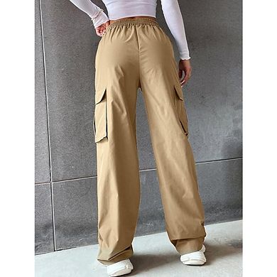 Women's Plus Size Cargo Pants Loose High Waisted Straight Leg Baggy Pants Trousers With Pockets