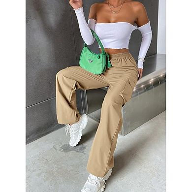 Women's Plus Size Cargo Pants Loose High Waisted Straight Leg Baggy Pants Trousers With Pockets