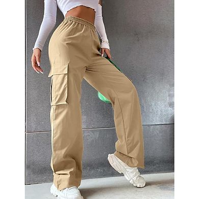 Women's Plus Size Cargo Pants Loose High Waisted Straight Leg Baggy Pants Trousers With Pockets