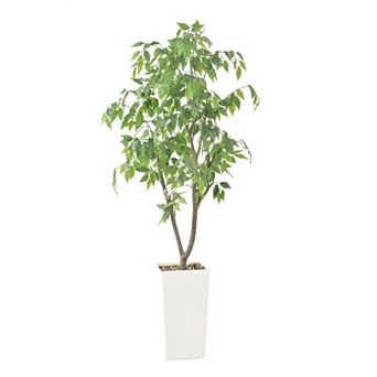 Artificial Ficus Tree Indoor 5ft,Large Potted Faux Tree with Realistic Silk Leaves & Trunk for Home