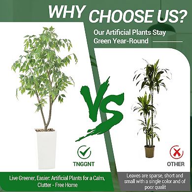 Artificial Ficus Tree Indoor 5ft,Large Potted Faux Tree with Realistic Silk Leaves & Trunk for Home