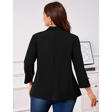 Women's Plus Size Casual Blazer Long Sleeve Lapel Open Front Bussiness Cardigan Jacket