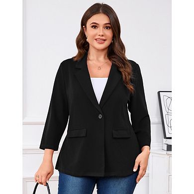 Women's Plus Size Casual Blazer Long Sleeve Lapel Open Front Bussiness Cardigan Jacket