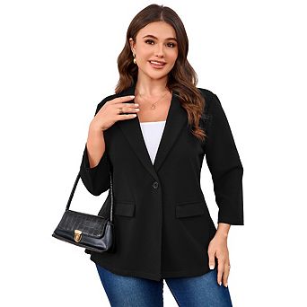 Women's Plus Size Casual Blazer Long Sleeve Lapel Open Front Bussiness Cardigan Jacket