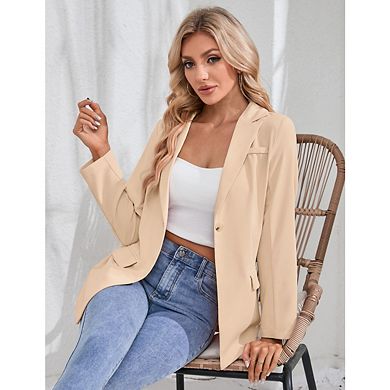 Women's Casual Blazers Open Front Button LightWeight Work Blazer Jackets With Pockets