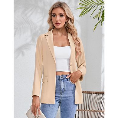 Women's Casual Blazers Open Front Button LightWeight Work Blazer Jackets With Pockets
