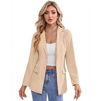 Women's Casual Blazers Open Front Button LightWeight Work Blazer Jackets With Pockets
