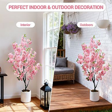 Artificial Cherry Blossoms Tree Faux Cherry Blossom Fake Tree Faux Silk Artificial Plants for Decor
