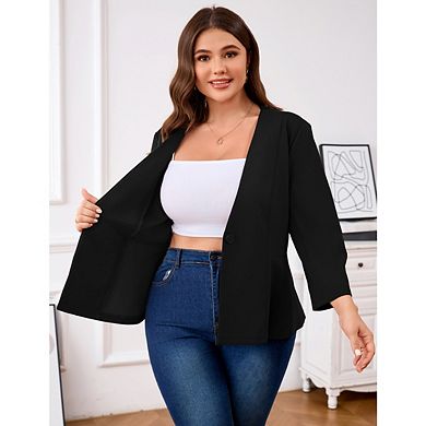 Women's Plus Size Blazer Button Ruffle Casual Blazers Open Front Work Office Jackets Blazer