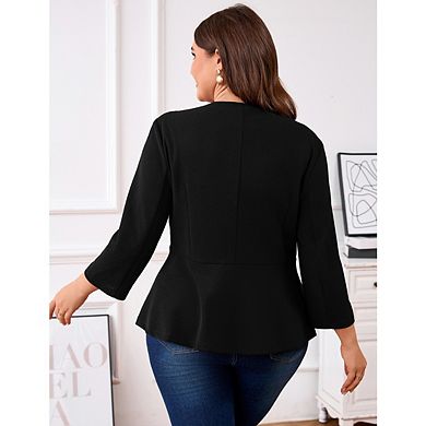 Women's Plus Size Blazer Button Ruffle Casual Blazers Open Front Work Office Jackets Blazer