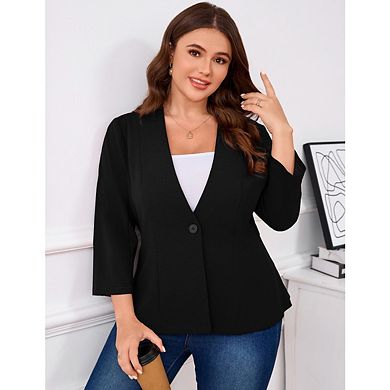 Women's Plus Size Blazer Button Ruffle Casual Blazers Open Front Work Office Jackets Blazer