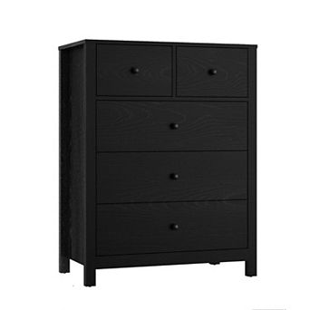 5 Drawer Dresser with Deep Drawers & Metal Knobs, Modern Wooden Double Chests of Drawers for Bedroom