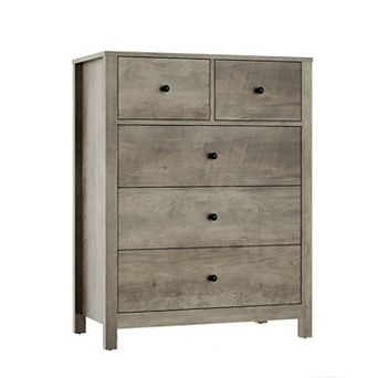 5 Drawer Dresser with Deep Drawers & Metal Knobs, Modern Wooden Double Chests of Drawers for Bedroom