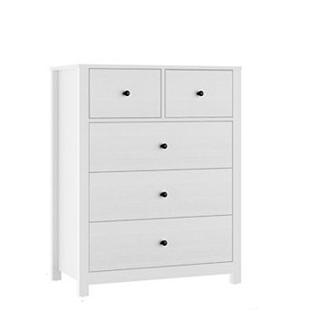 5 Drawer Dresser with Deep Drawers & Metal Knobs, Modern Wooden Double Chests of Drawers for Bedroom