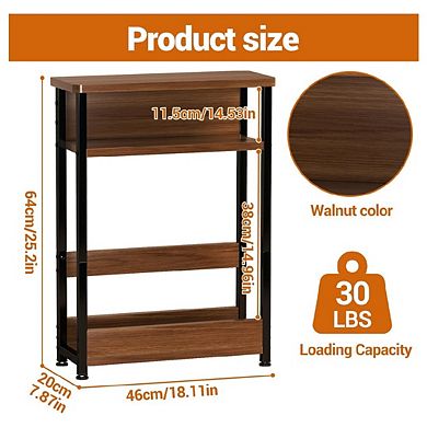 Narrow Side Table with Storage Shelf and Magazine Rack Slim Nightstand Bathroom Bedside Table