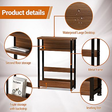 Narrow Side Table with Storage Shelf and Magazine Rack Slim Nightstand Bathroom Bedside Table