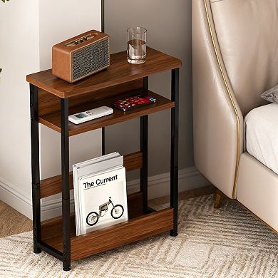 Narrow Side Table with Storage Shelf and Magazine Rack Slim Nightstand Bathroom Bedside Table