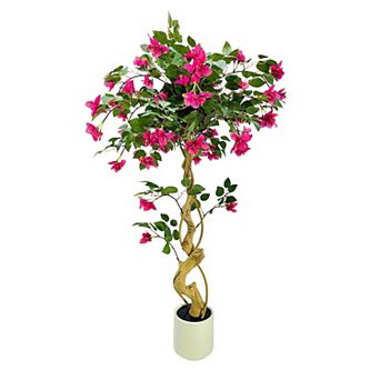 4Ft Artificial Bougainvillea Tree, Faux Silk Pink Bougainvillea Plant with Pot for Indoor Outdoor