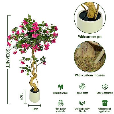 5ft Artificial Bougainvillea Tree – Red Faux Plant – 158cm Tall – Plastic Decorative Tree