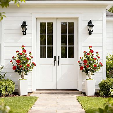 4ft Artificial Camellia Tree with Flowers, Realistic Faux Flowering Plant for Indoor/Outdoor Decor