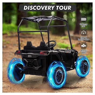 24V Kids' Heavy-Duty Ride Power Wheel with Tent 4WD Off-Road Electric Vehicle