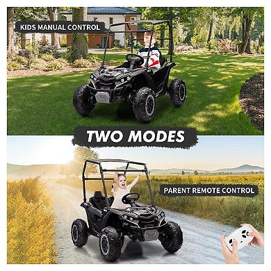 24V Kids' Heavy-Duty Ride Power Wheel with Tent 4WD Off-Road Electric Vehicle