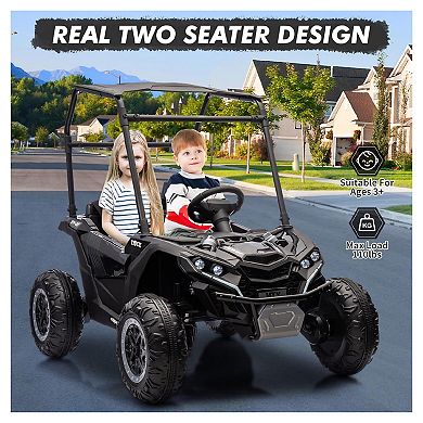 24V Kids' Heavy-Duty Ride Power Wheel with Tent 4WD Off-Road Electric Vehicle