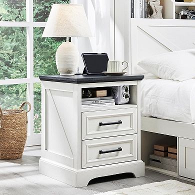 18" Farmhouse Nightstand with Charging Station,End Table Side Table,Bedside Cabinet 1PC