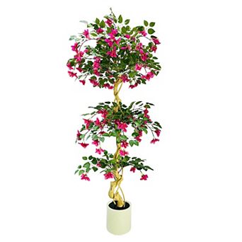 6Ft Artificial Bougainvillea Tree, Faux Silk Pink Bougainvillea Plant with Pot for Indoor Outdoor