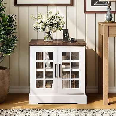 Farmhouse Nightstand with Charging Station, 24 Inch End Table Rustic Wood Square Sofa Side Table