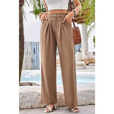 Women's Wide Leg Dress Pants Elastic Waist Trousers with Side Pockets