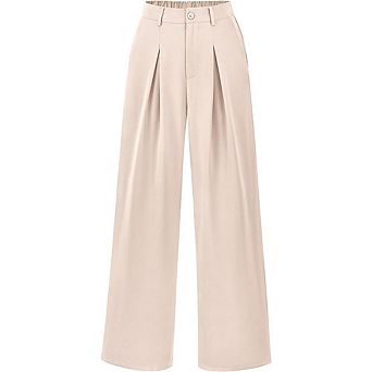 Women's Wide Leg Dress Pants Elastic Waist Trousers with Side Pockets
