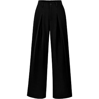 Women's Wide Leg Dress Pants Elastic Waist Trousers with Side Pockets