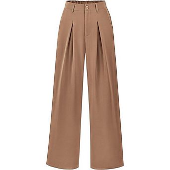 Women's Wide Leg Dress Pants Elastic Waist Trousers with Side Pockets