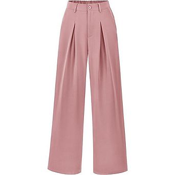 Women's Wide Leg Dress Pants Elastic Waist Trousers with Side Pockets