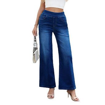 Women's Wide Leg Jeans High Waisted Cargo Denim with Pockets